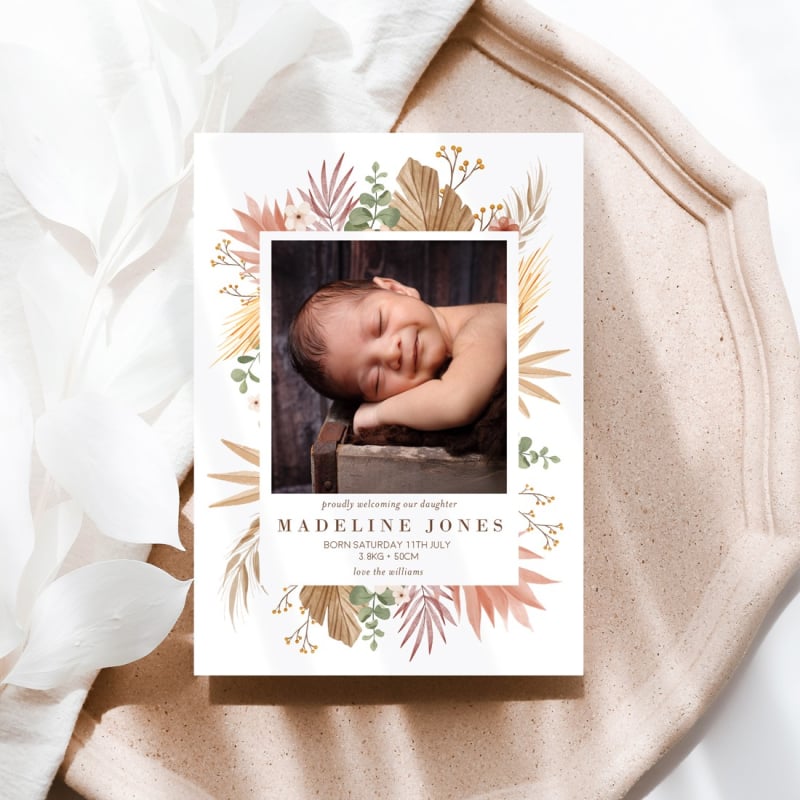 Boho Photo Baby Announcement Cards