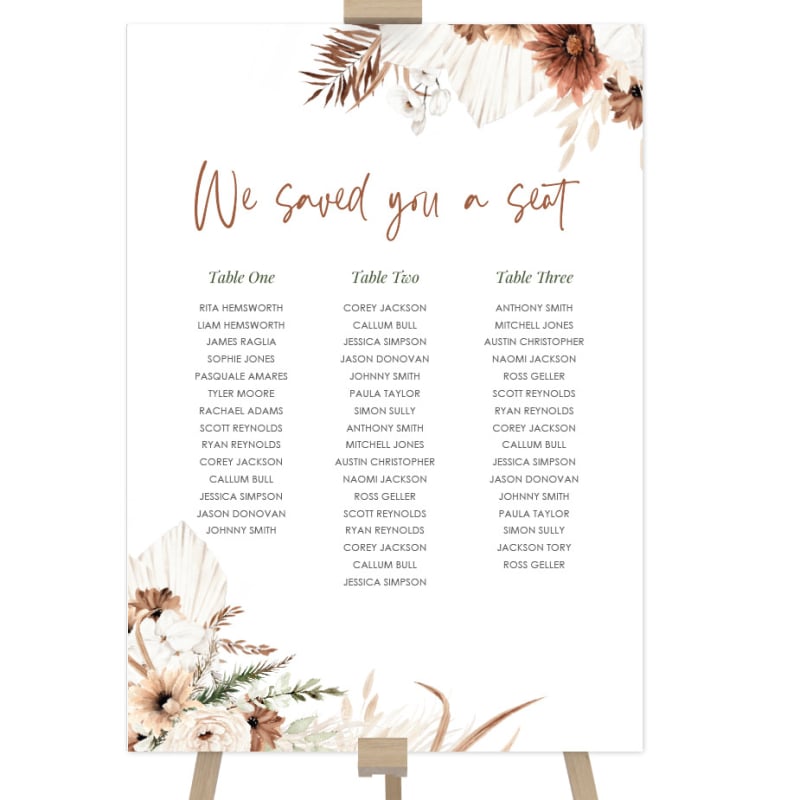 Sweet Mist Boho Seating Chart Sign