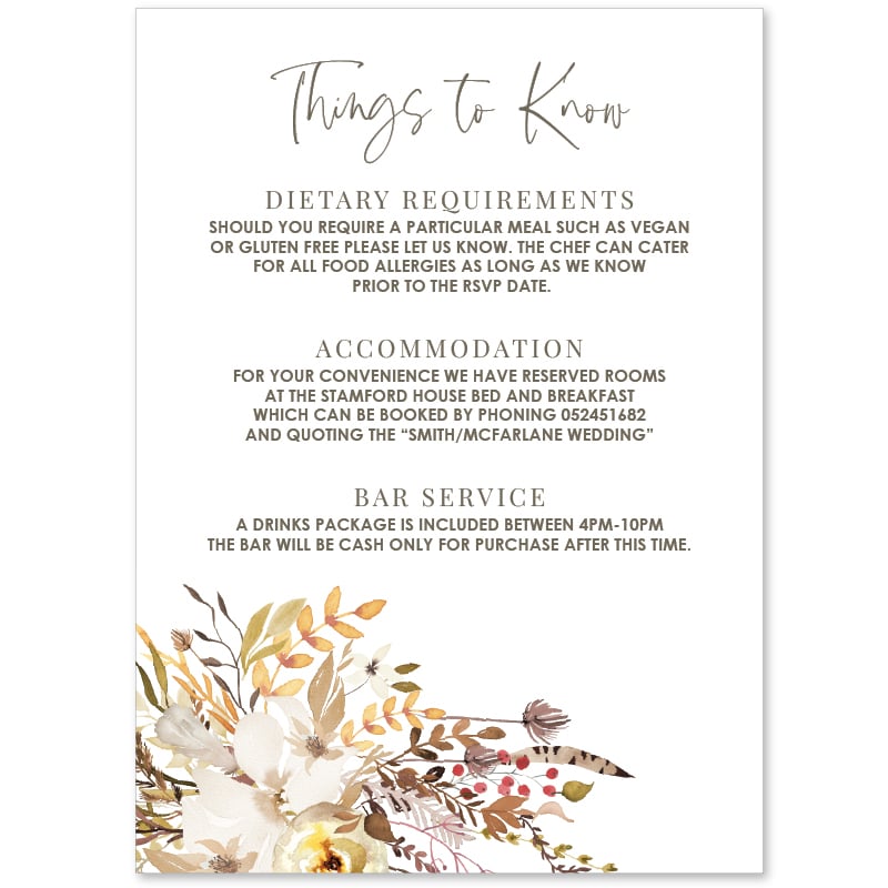 Boho Wedding Information Card 