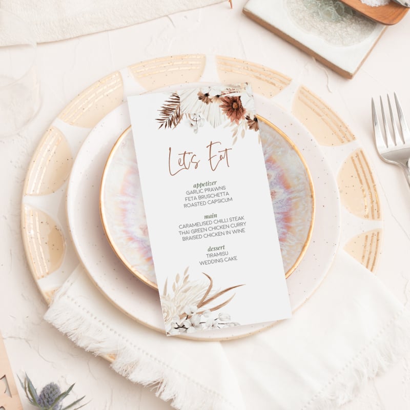 Sweet Mist Boho Wedding Menu