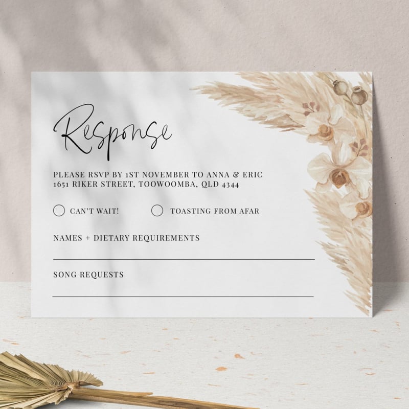 Boho Pampas Wedding RSVP Card