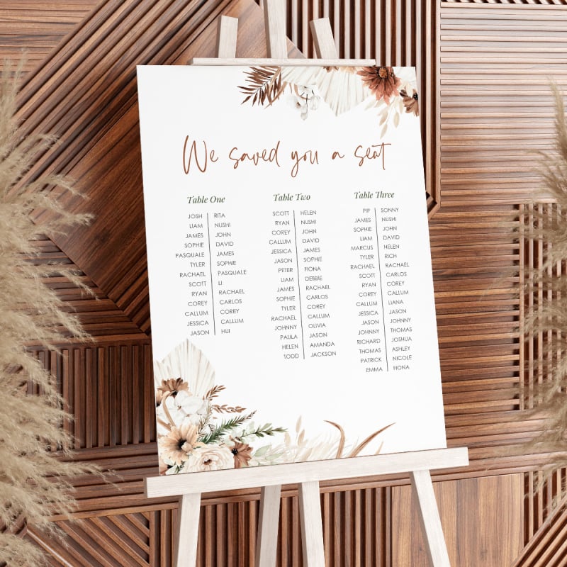 Sweet Mist Boho Seating Chart Sign