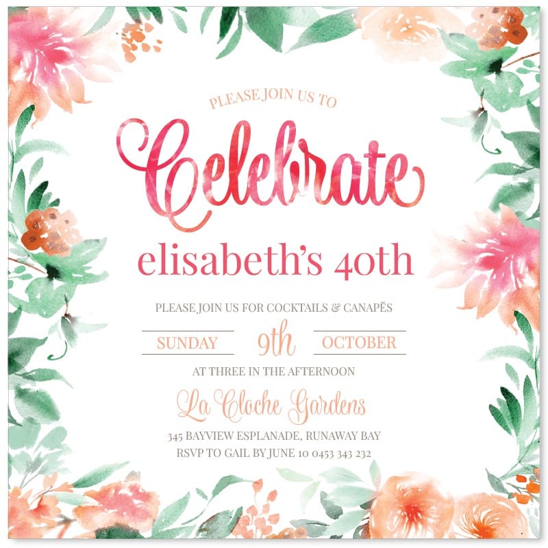 Botanical Watercolours Party Invitations