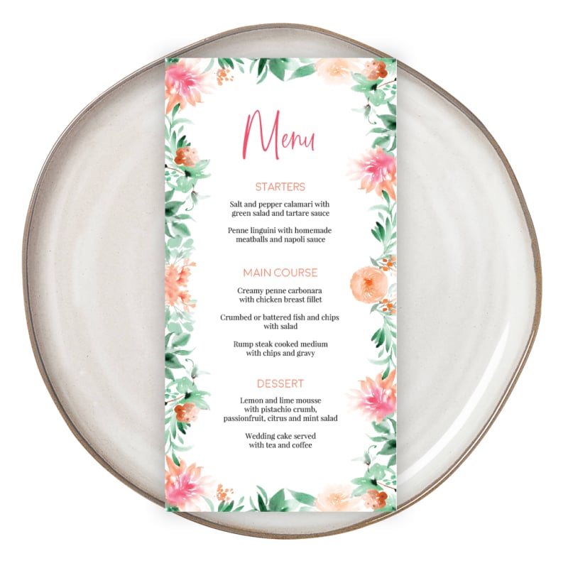 Botanical Watercolours Menu