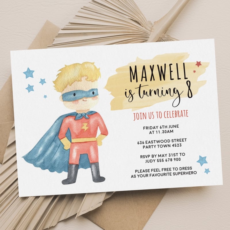 Cute Boy Superhero Invitations
