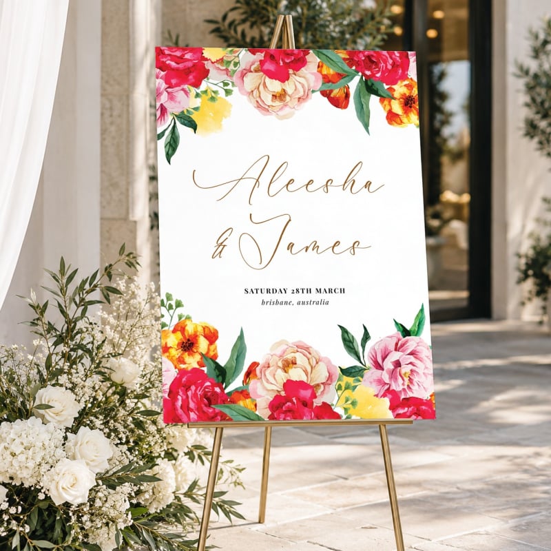 Bright Blooms Wedding Welcome Sign