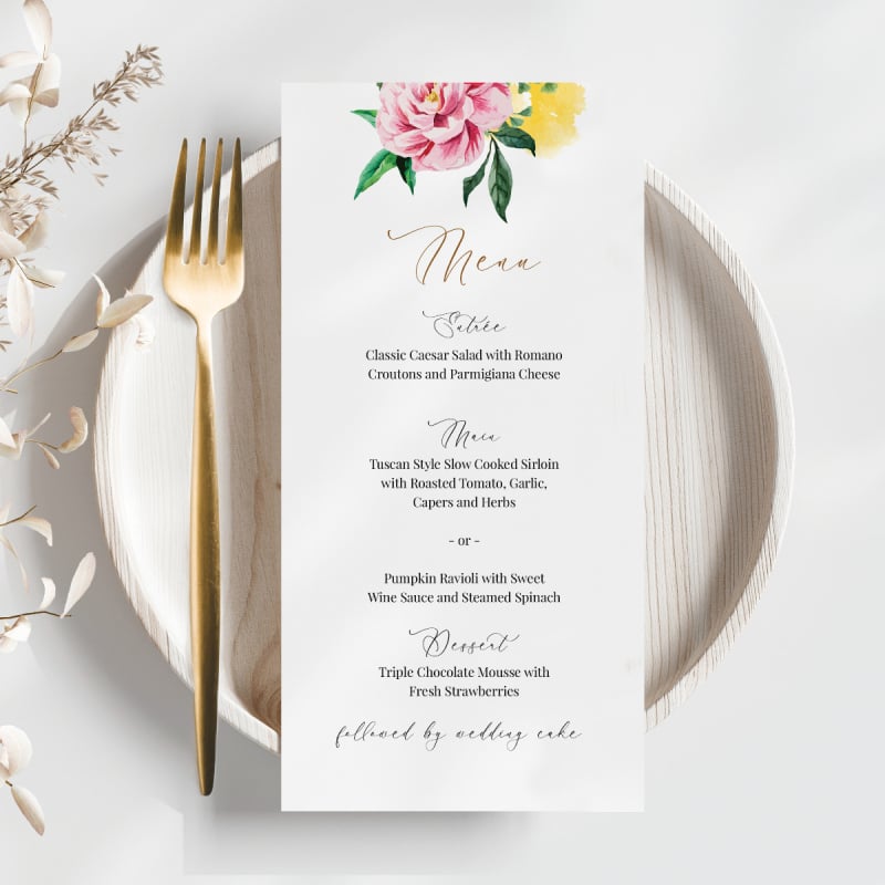 Bright Blooms Wedding Menu
