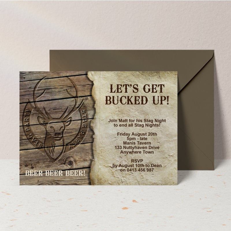 Bucked Up Stag Bucks Night Invitations