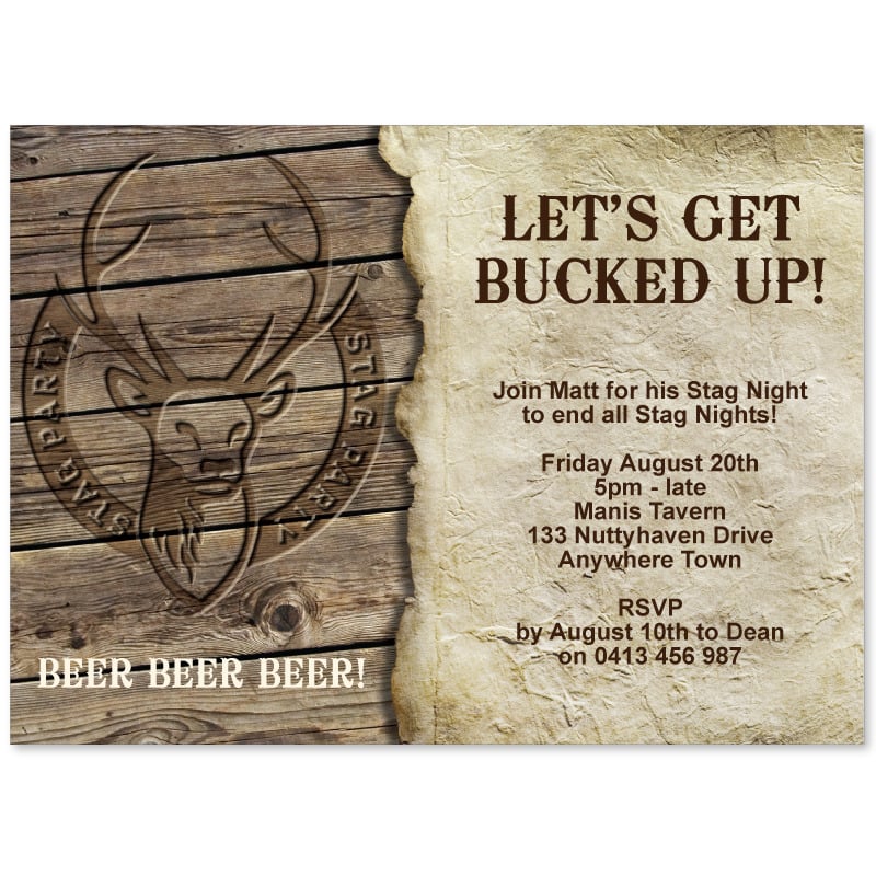 Bucked Up Stag Bucks Night Invitations