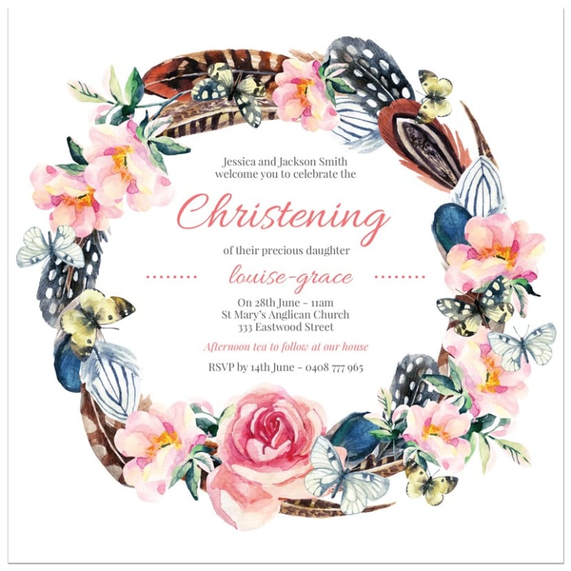 Butterfly Bouquet Christening Invitations