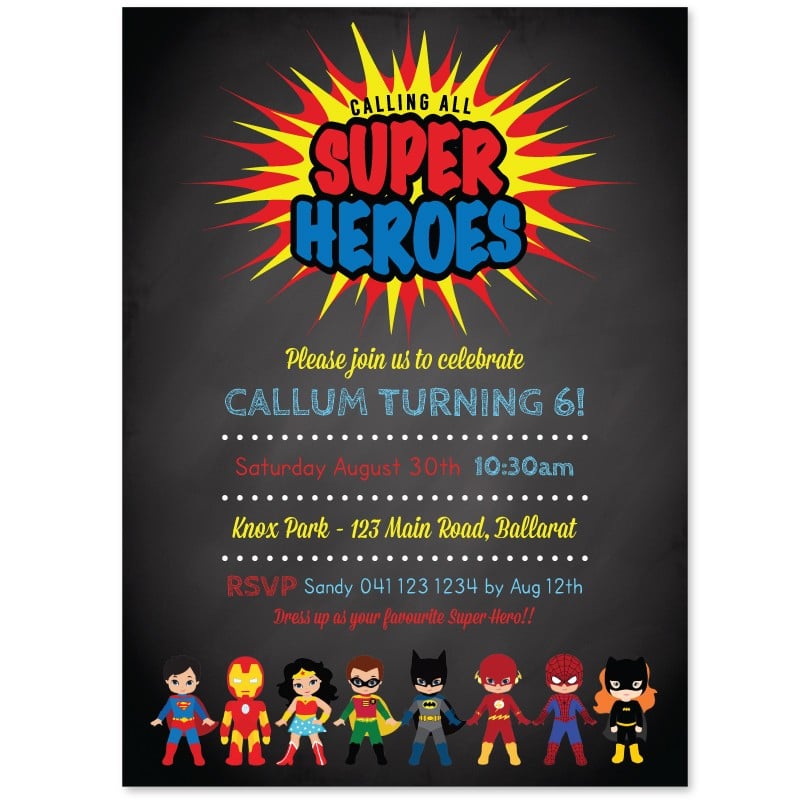 Calling All Superheroes Birthday Invitations