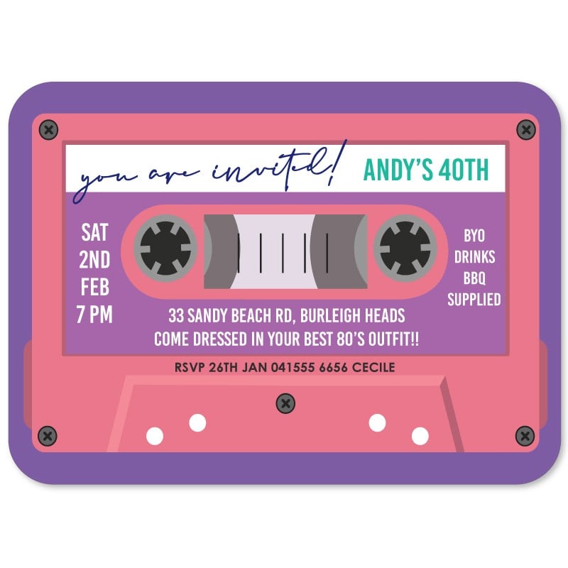 Cassette 80s 90s Birthday Invitations