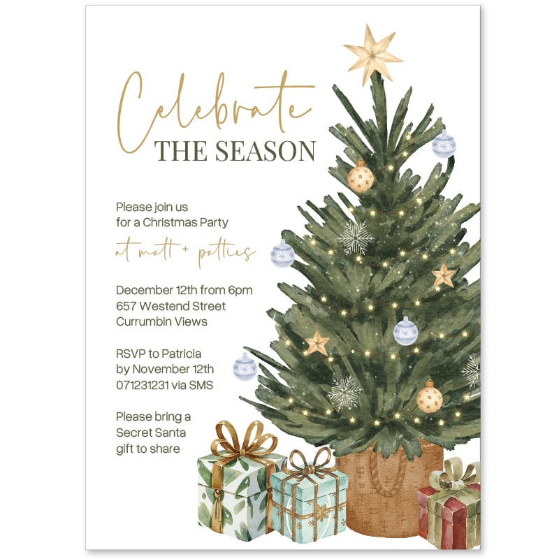 Watercolor Tree Christmas Invitations