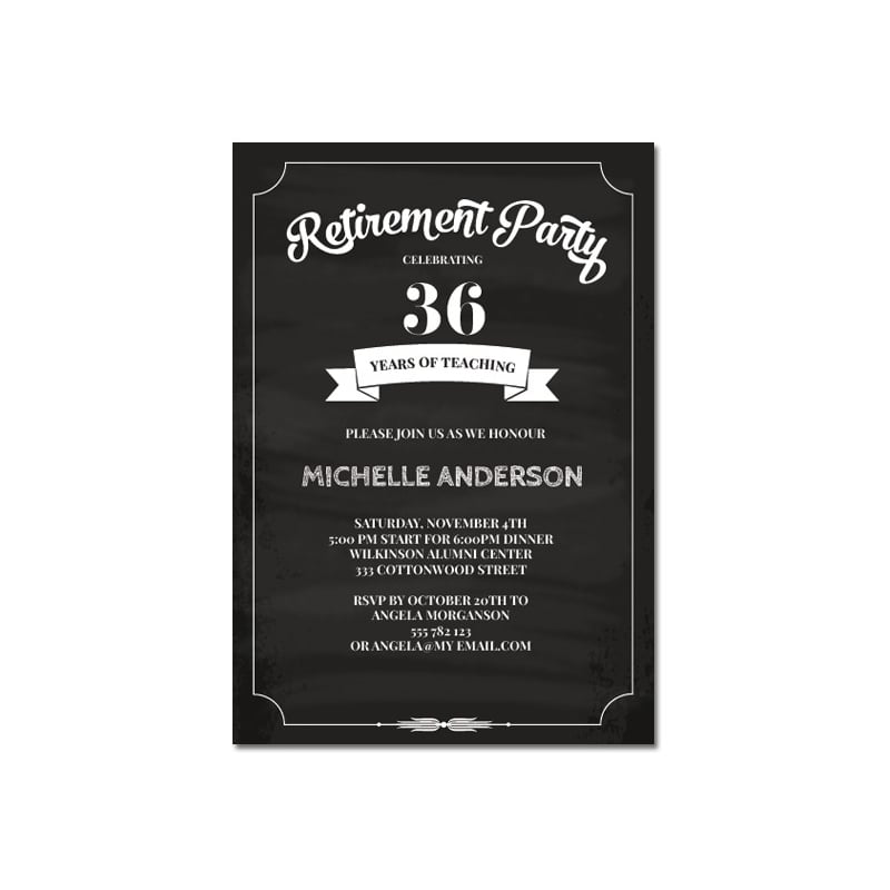Chalkboard Teacher Retirement Invitations