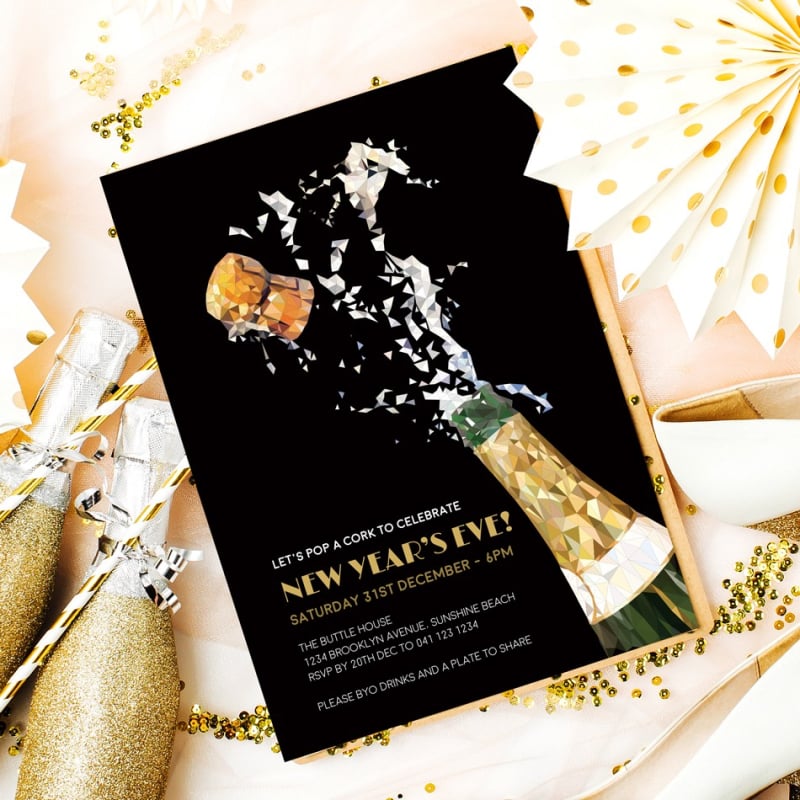 Champagne Pop New Years Invitations