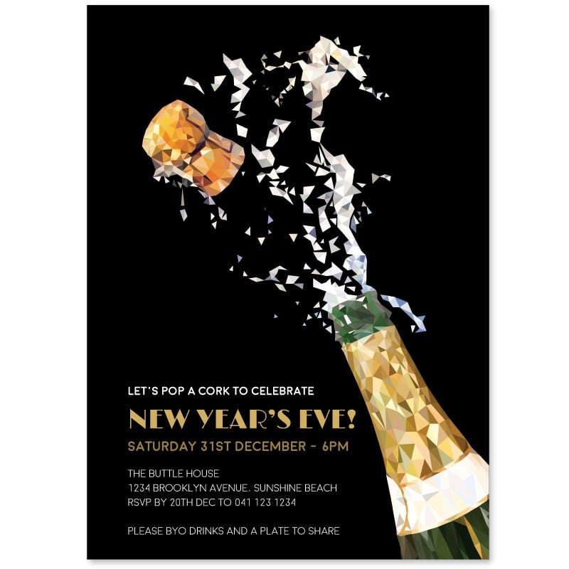 Champagne Pop New Years Invitations