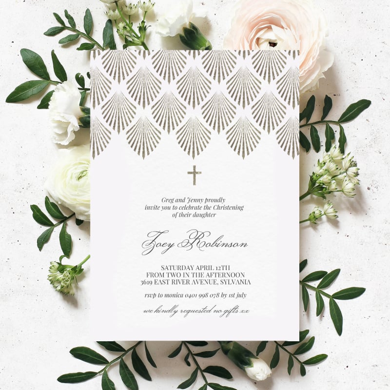 Deco Fans Christening Invitation