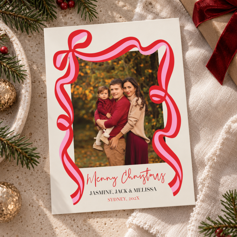 Ribbon Photo Christmas Card