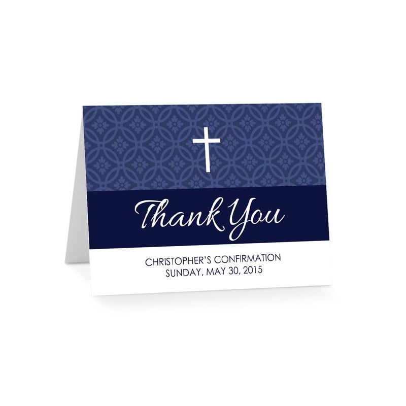 Circle Damask Confirmation Thank You Cards