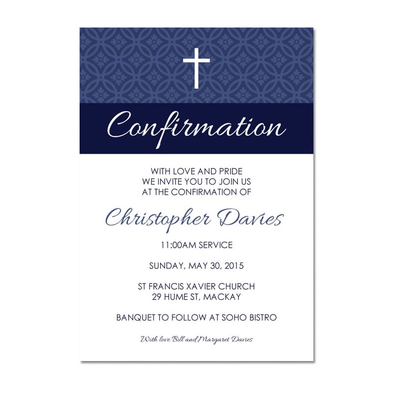Circle Damask Confirmation Invitations
