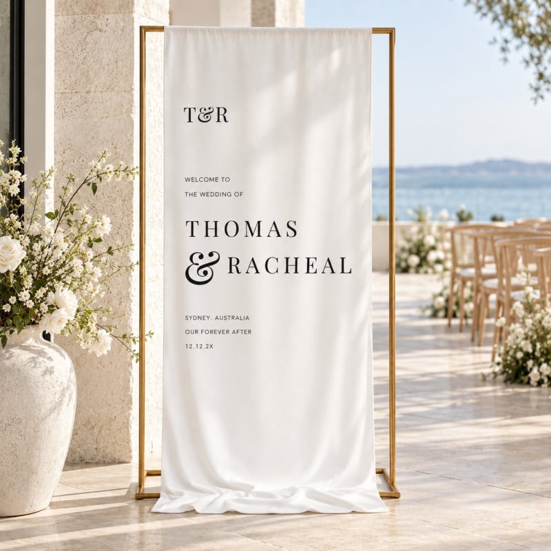 Classic Monogram Fabric Wedding Welcome Sign