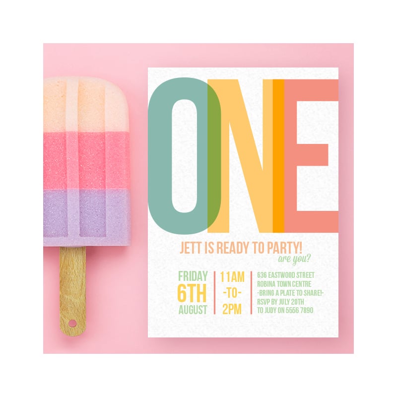 Colourful ONE Birthday Invitations