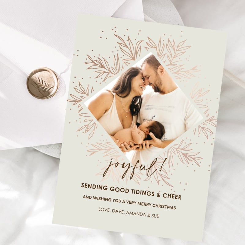 Copper Leaves Christmas Photo Cards
