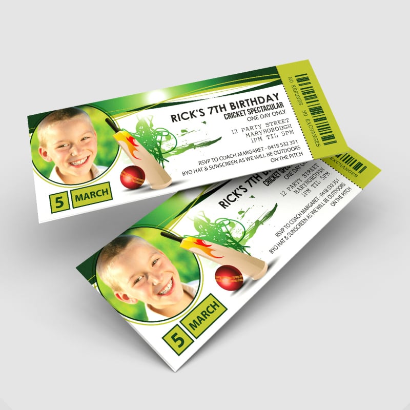 Cricket Ticket Photo Invitations