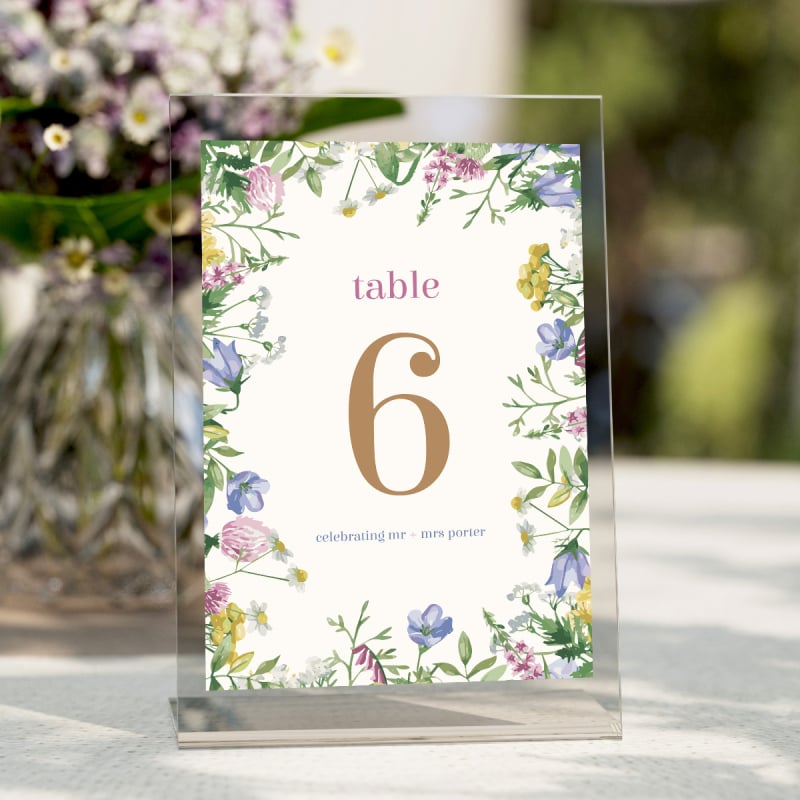 Spring Wildflower Wedding Table Numbers