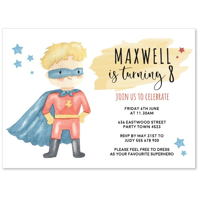 Cute Boy Superhero Invitations