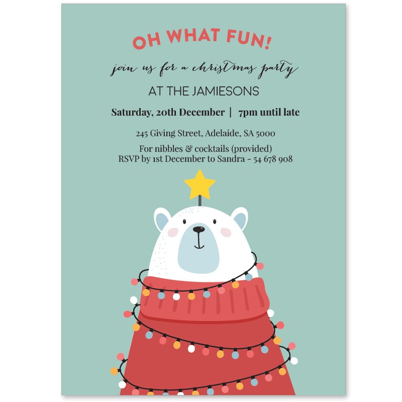 Bear Tree Cute Christmas Party Invitation