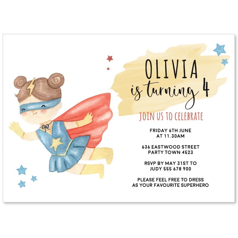 Cute Girl Superhero Invitations