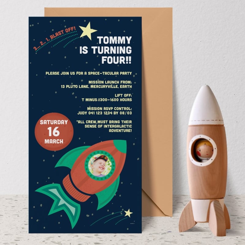 Rocket Ride Birthday Invitations