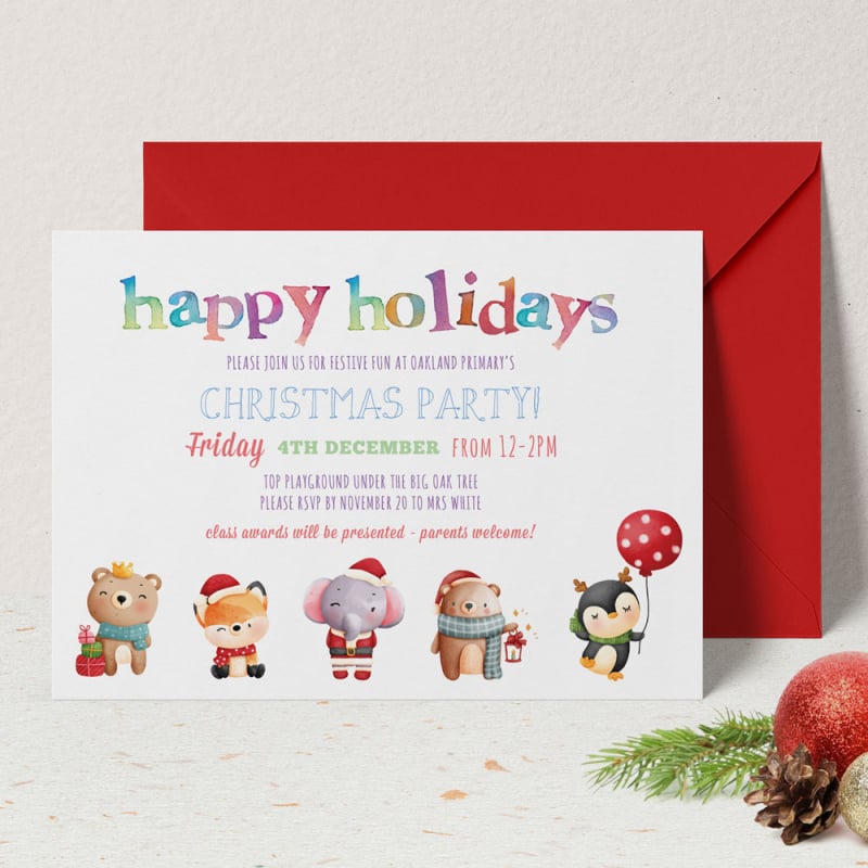 Watercolour Animals Christmas Invitations 