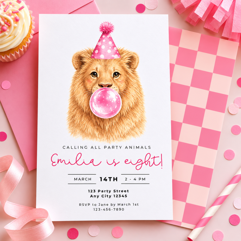 Cute Lion Invitations: Lion Blowing Bubbles