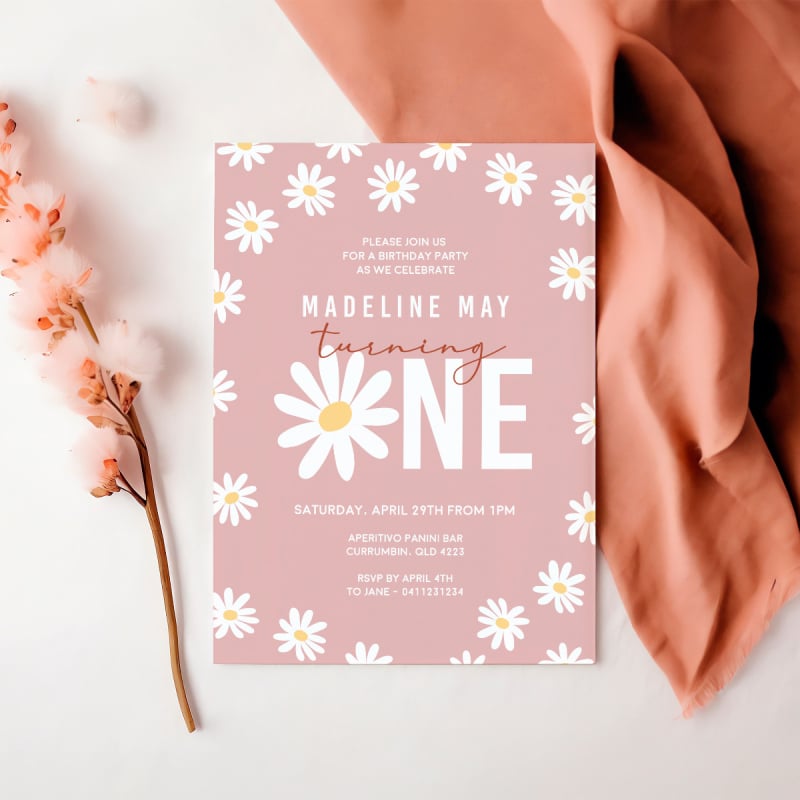 Daisy First Birthday Invitations