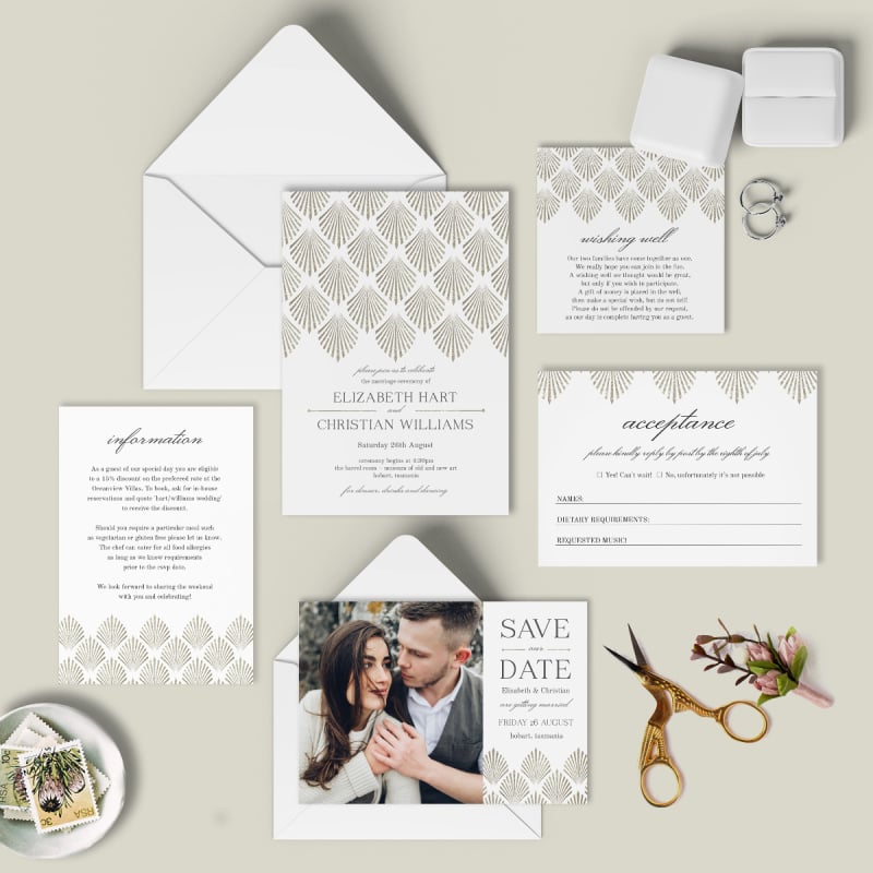 Deco Fans Wedding Response Postcard