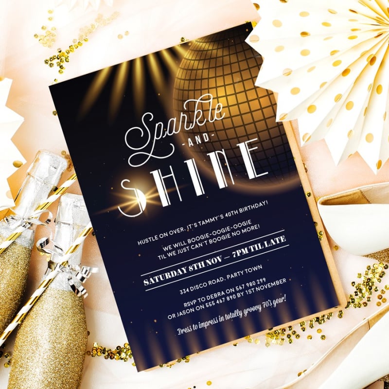 Sparkle and Shine Disco Birthday Invitations