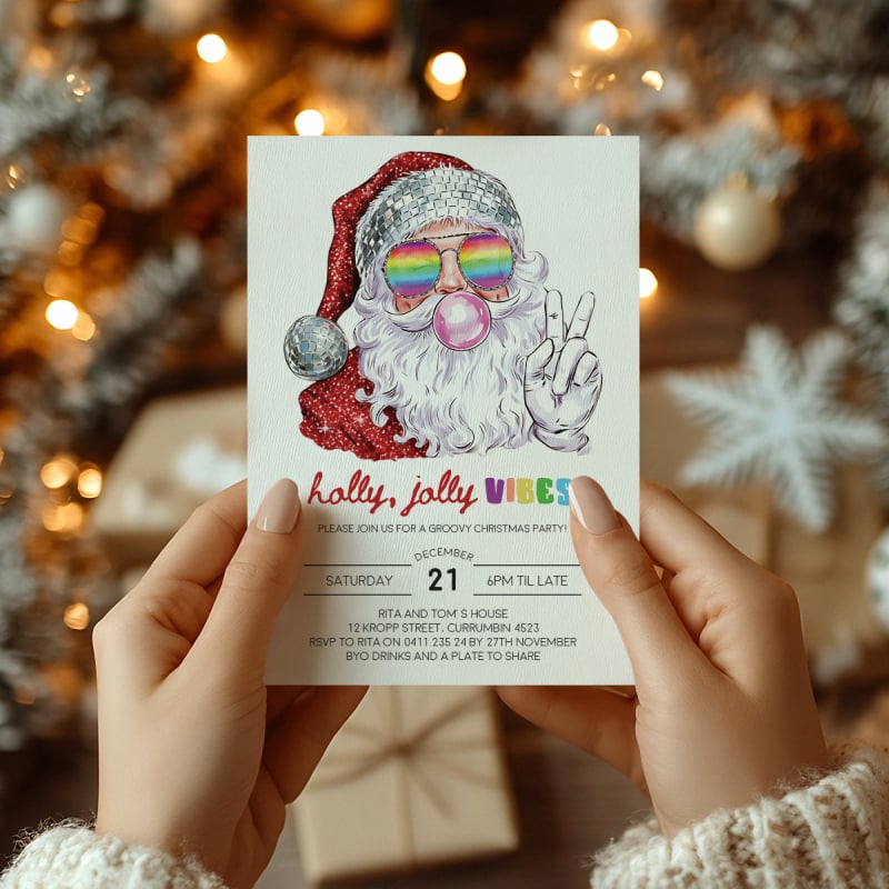 Disco Santa Christmas Party Invitation