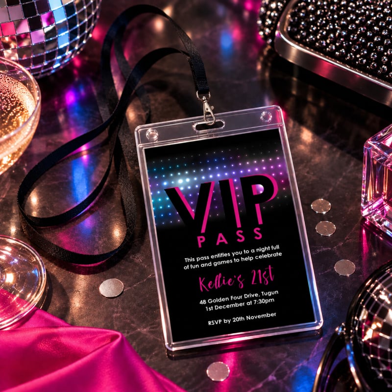 Disco Lights VIP Pass Invitations