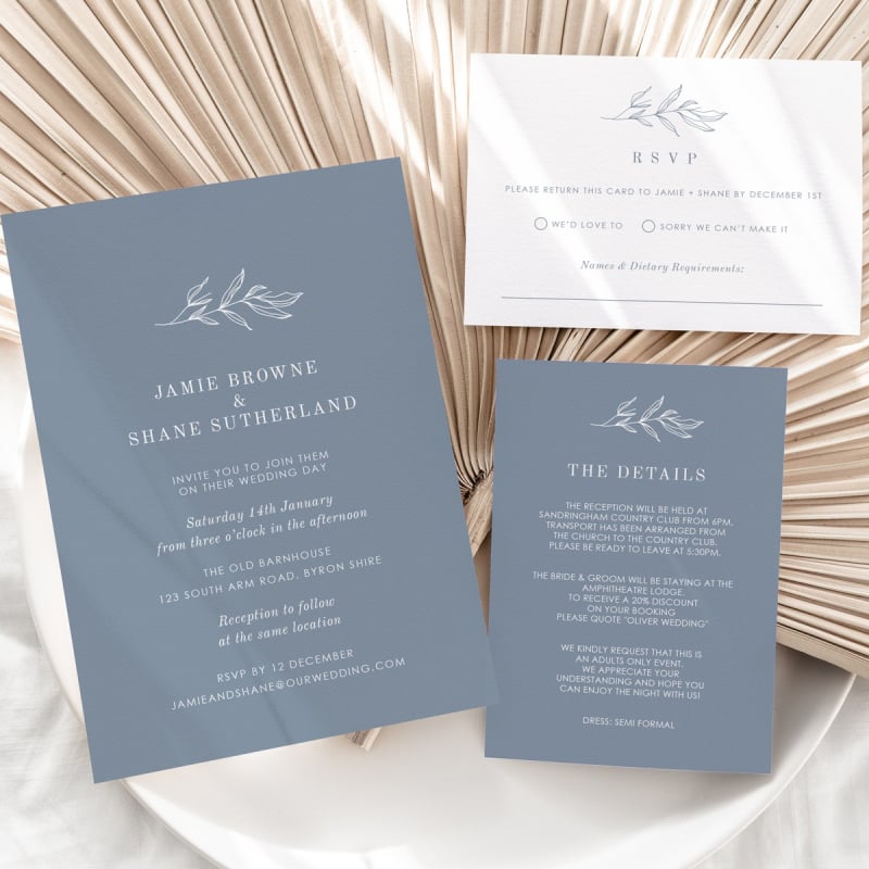 Dusty Blue Wedding Details Card