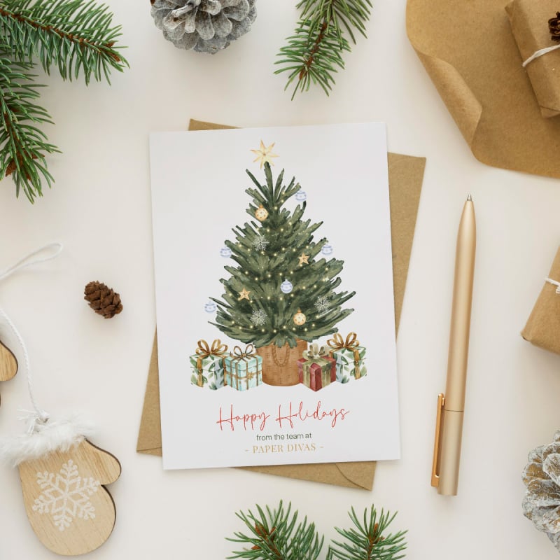 Watercolor Tree Folded Christmas Cards