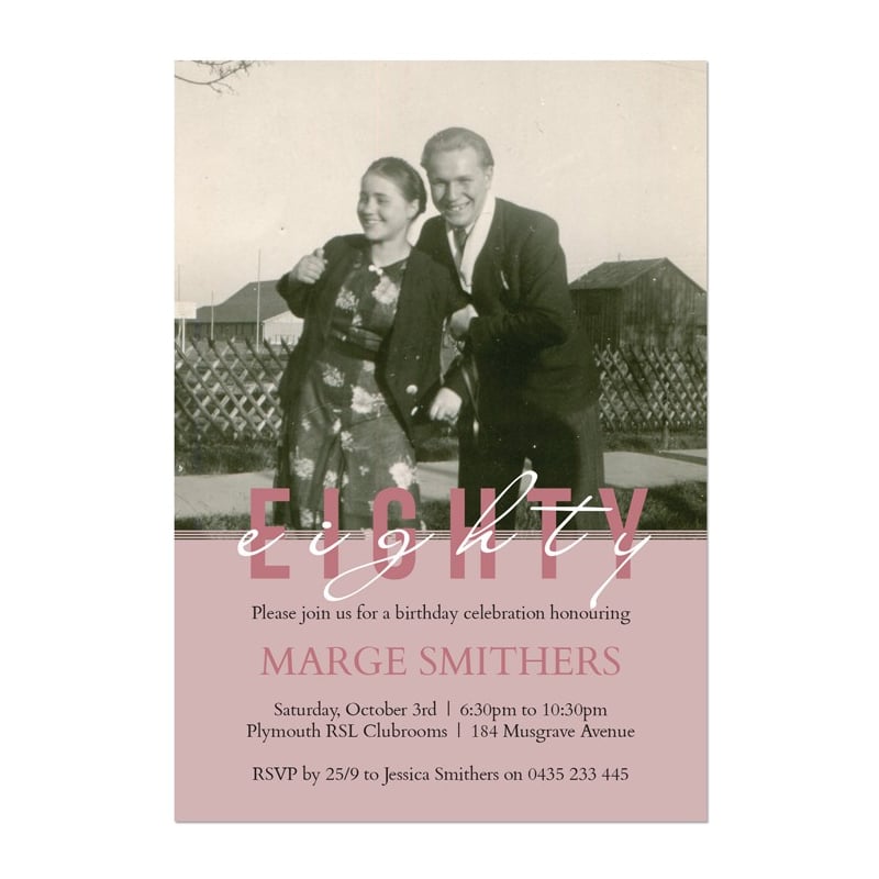 Eighty with Photo Birthday Invitations