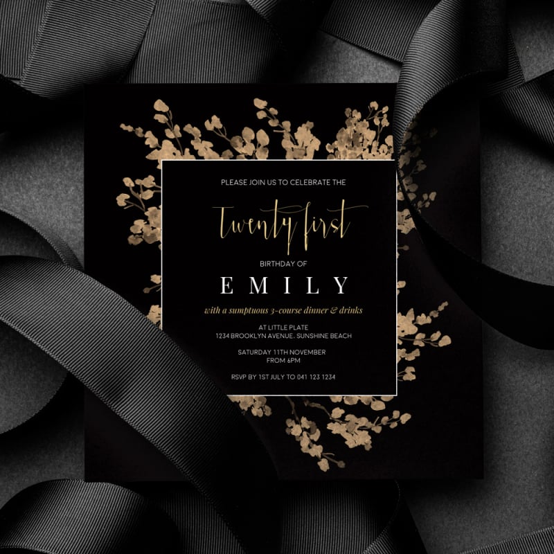 Golden Branches Birthday Invitations
