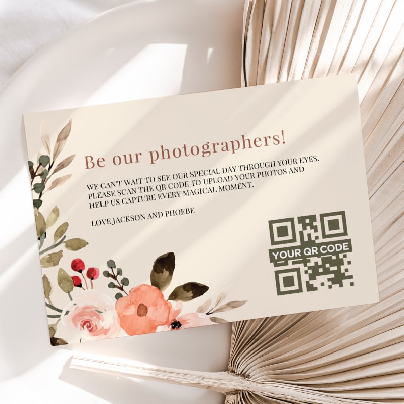 Elegant Boho Wedding Photo QR Code Card