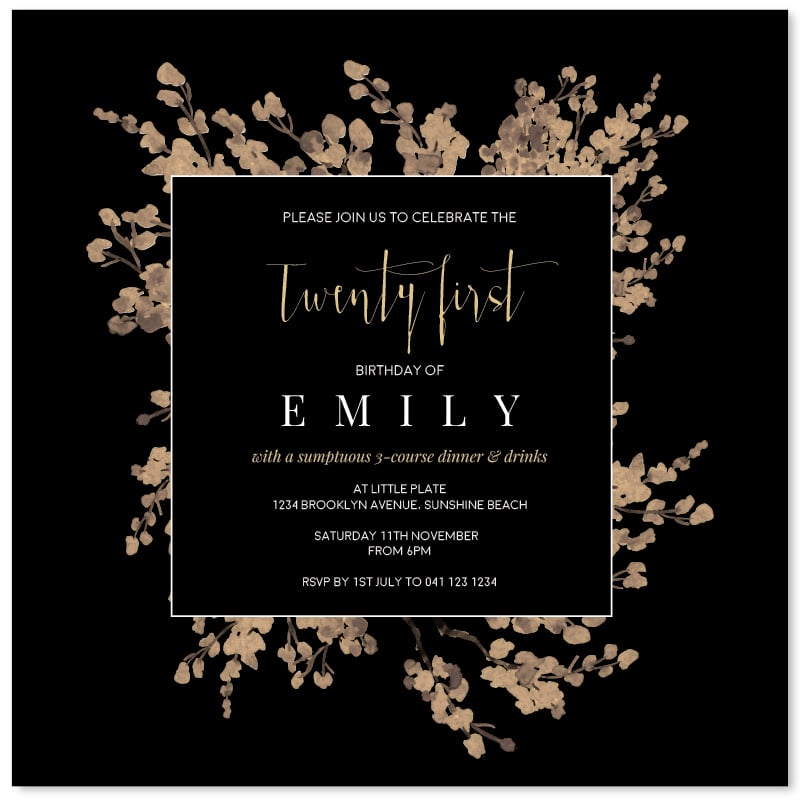 Golden Branches Birthday Invitations