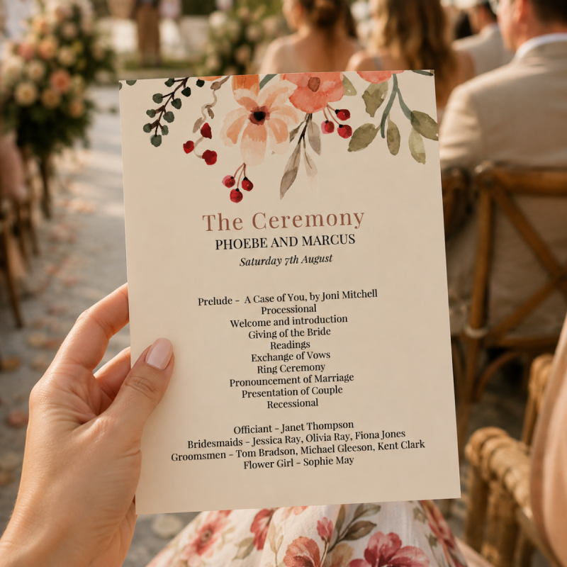 Elegant Boho Wedding Program