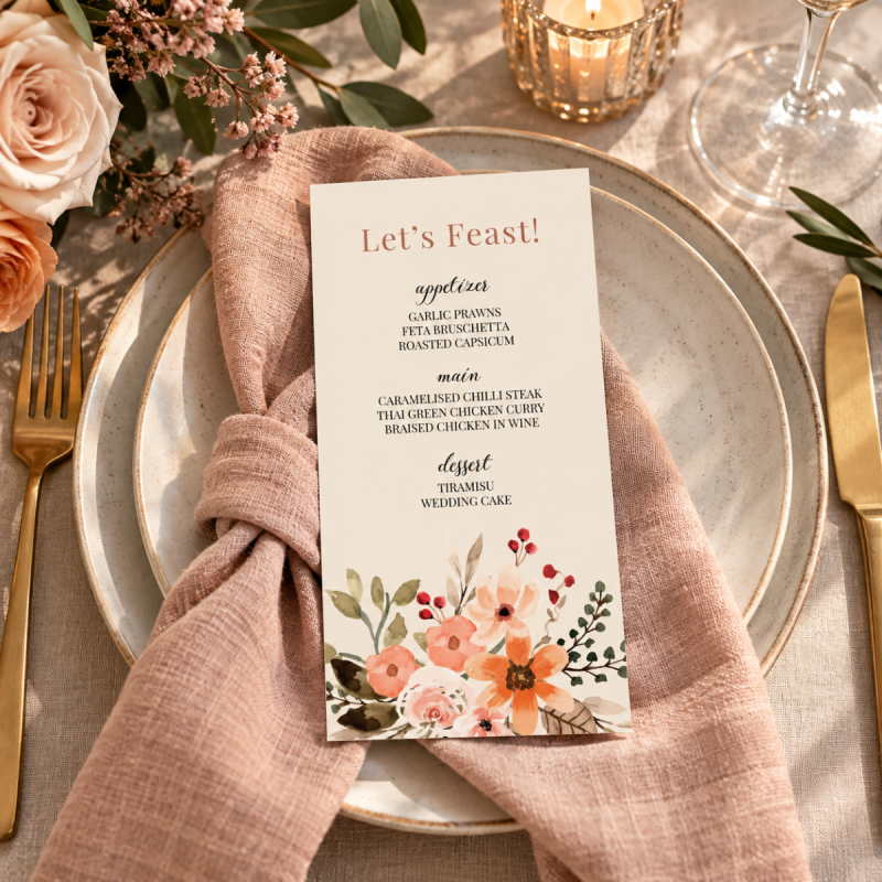 Elegant Boho Wedding Menu