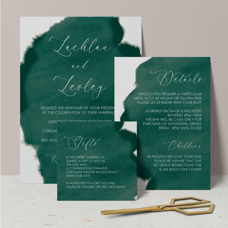 Emerald Watercolour Information Cards