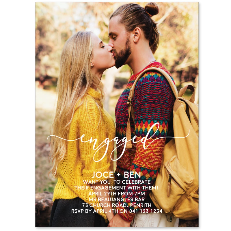 Engaged Script Portrait Engagement Invitations